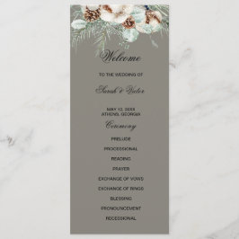 Snowy Greenery floral double side program card Programmakaart