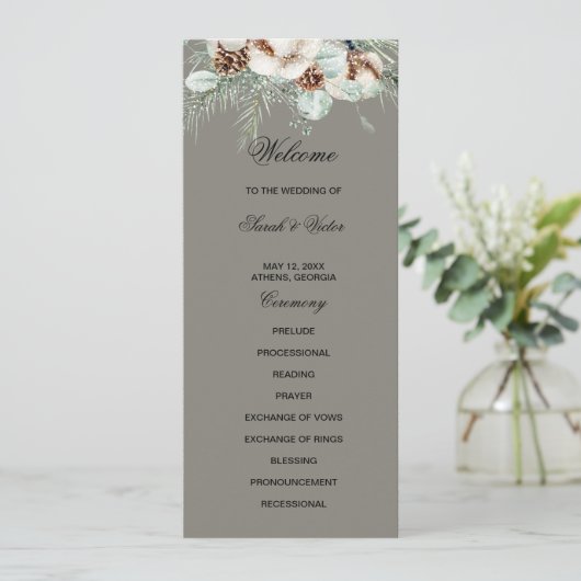 Snowy Greenery floral double side program card Programmakaart (Staand voorkant)