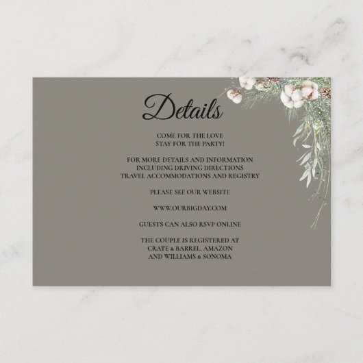 Snowy Greenery Florals Enclosure Card Details Informatiekaartje (Voorkant)