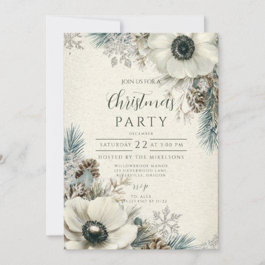 Snowy Greenery Rustic Christmas Kaart (Voorkant)