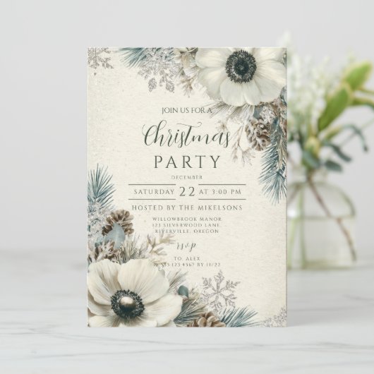 Snowy Greenery Rustic Christmas Kaart (Staand voorkant)