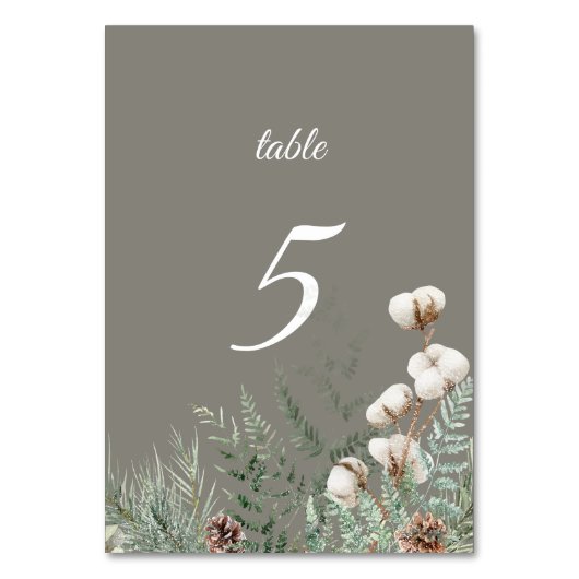 Snowy Greenery Table Number Card Kaart (Voorkant)