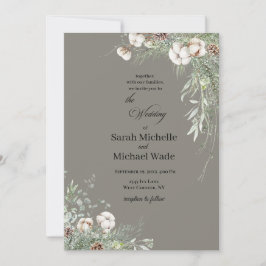 Snowy Greenery Wedding Invitation Kaart