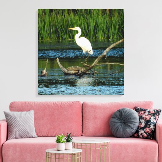 Snowy Gret op Log Canvas Print (Insitu (Woonkamer))