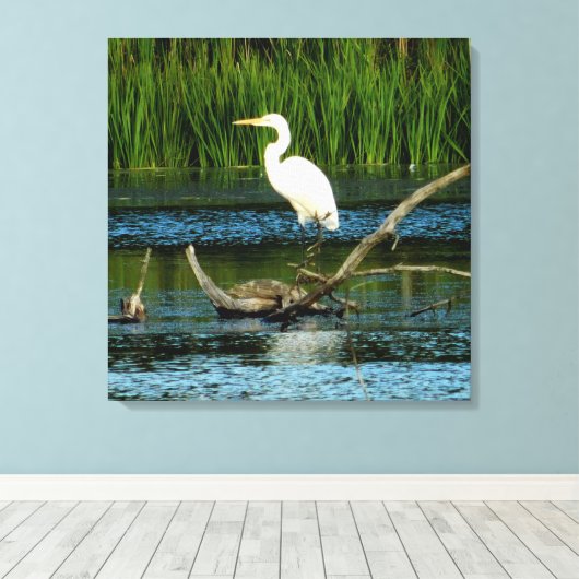 Snowy Gret op Log Canvas Print (Insitu (Houten vloer))