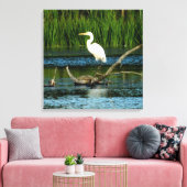 Snowy Gret op Log Canvas Print (Insitu (Woonkamer))