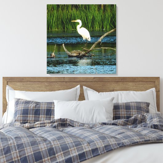 Snowy Gret op Log Canvas Print (Insitu (Slaapkamer))