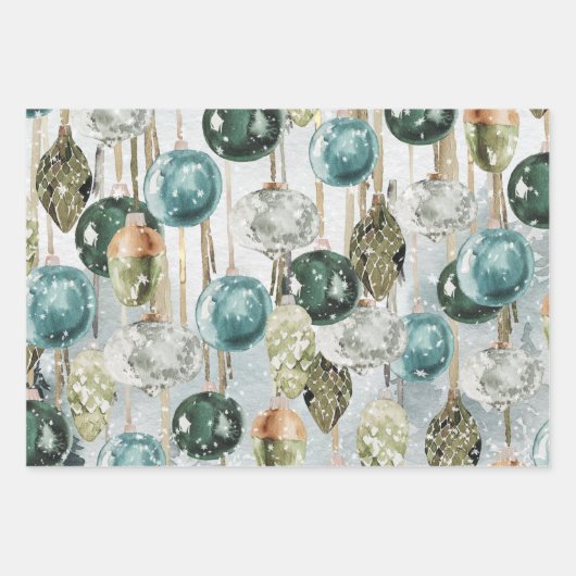 Snowy Hanging Green Glass Ornamenten Inpakpapier Vel (Voorkant 3)