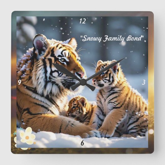Snowy Haven voor Tiger Family Vierkante Klok (Voorkant)