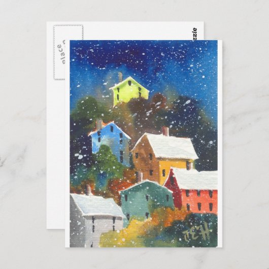 Snowy Hillside Houses Briefkaart (Voorkant / Achterkant)