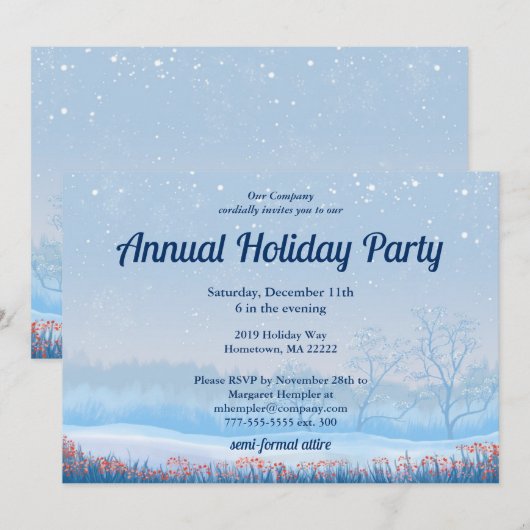 Snowy Holiday Party Invitation Kaart (Voorkant / Achterkant)