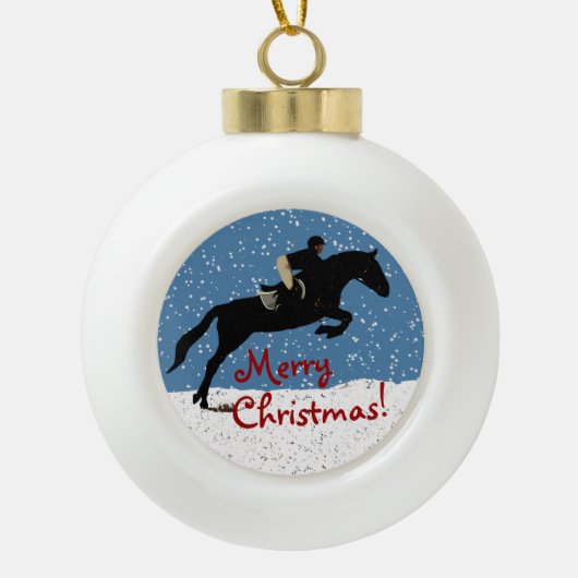 Snowy Horse Jumper's Kerstmis Keramische Bal Ornament (Voorkant)