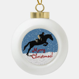 Snowy Horse Jumper's Kerstmis Keramische Bal Ornament