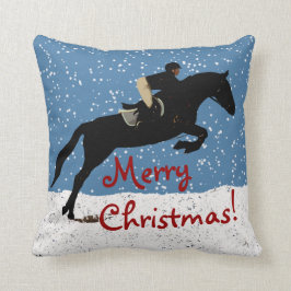 Snowy Horse Jumping Kerstmis Kussen