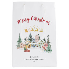 Snowy House Christmas | Aangepaste familievakantie Medium Cadeauzakje