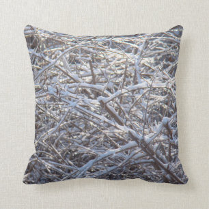 Snowy Ice Branches in Winter Kussen