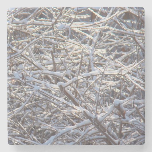 Snowy Ice Branches in Winter Stenen Onderzetter (Voorkant)