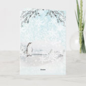 Snowy Icy Arctic Penguin Waterverf Holiday Feestdagen Kaart (Achterkant)