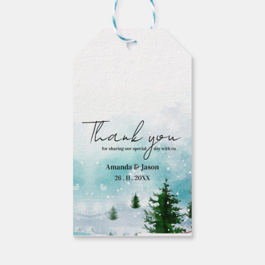 Snowy Icy Frosty Blauwe tinten Winter Ochtend Brui Cadeaulabel (Achterkant)