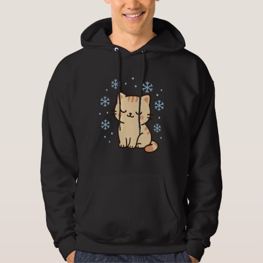 Snowy Kawaii Cat – Cute Winter Kitty Hoodie (Voorkant)