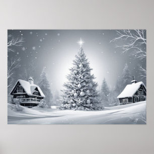 Snowy Kerstboom Digitale Kerstmis Wall Art Poster