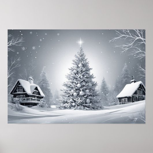 Snowy Kerstboom Digitale Kerstmis Wall Art Poster (Voorkant)