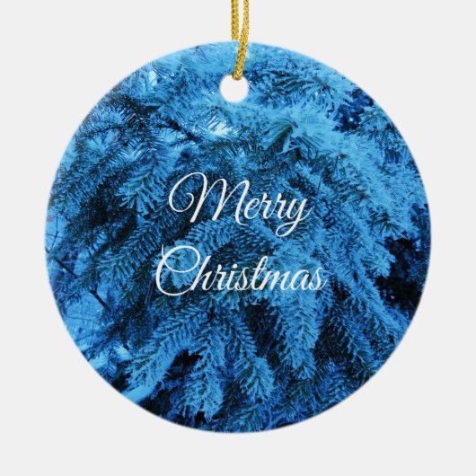 Snowy Kerstbos Keramisch Ornament (Voorkant)