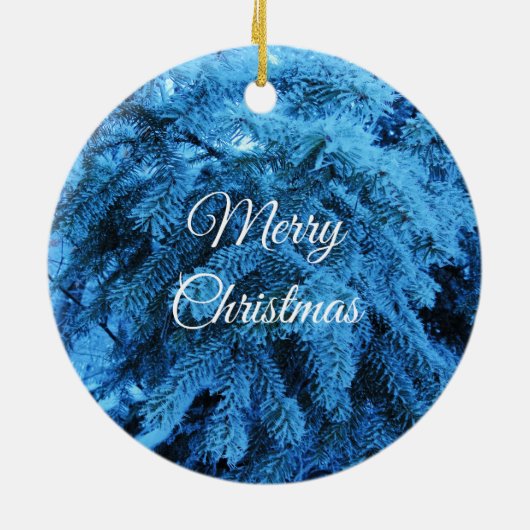 Snowy Kerstbos Keramisch Ornament (Achterkant)