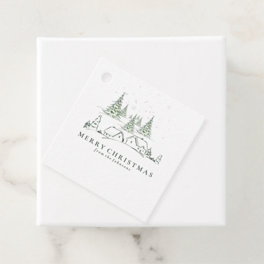 Snowy kerstdorp bedankjes labels (In situ)