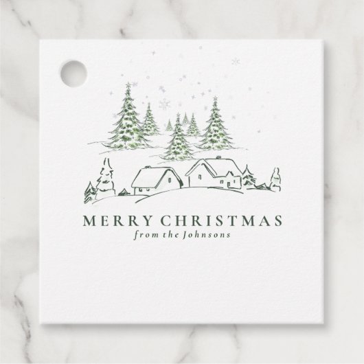 Snowy kerstdorp bedankjes labels (Voorkant)