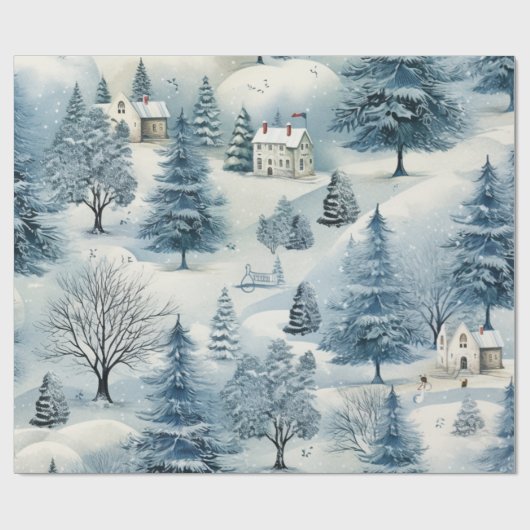 Snowy kerstdorp cadeaupapier (Vlak)