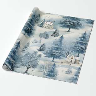Snowy kerstdorp cadeaupapier