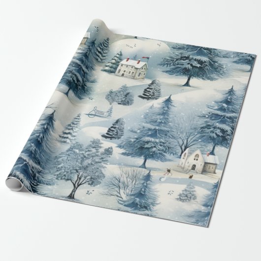 Snowy kerstdorp cadeaupapier (Uitgerold)