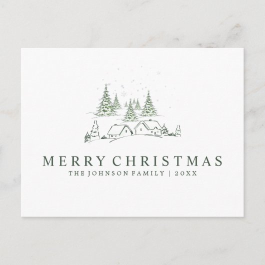 Snowy kerstdorp feestdagenkaart (Voorkant)