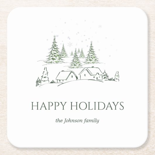 Snowy kerstdorp kartonnen onderzetters (Voorkant)
