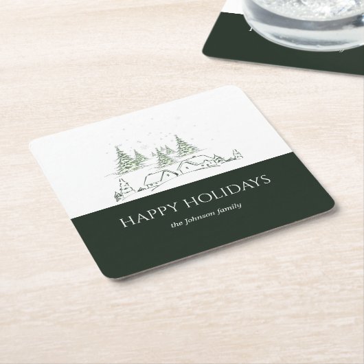 Snowy kerstdorp kartonnen onderzetters (Schuin)