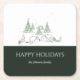 Snowy kerstdorp kartonnen onderzetters