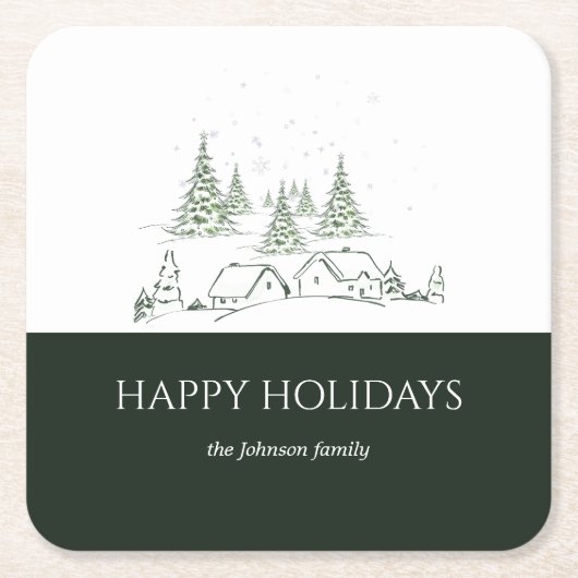 Snowy kerstdorp kartonnen onderzetters (Voorkant)