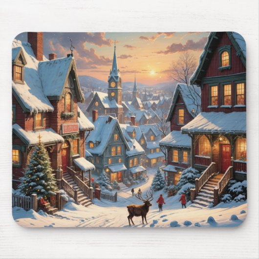 Snowy kerstdorp muismat (Voorkant)