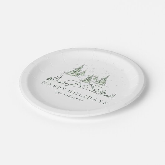 Snowy kerstdorp papieren bordje (Gekanteld)