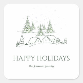 Snowy kerstdorp vierkante sticker