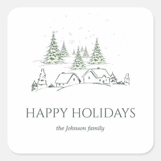 Snowy kerstdorp vierkante sticker (Voorkant)
