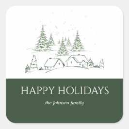 Snowy kerstdorp vierkante sticker