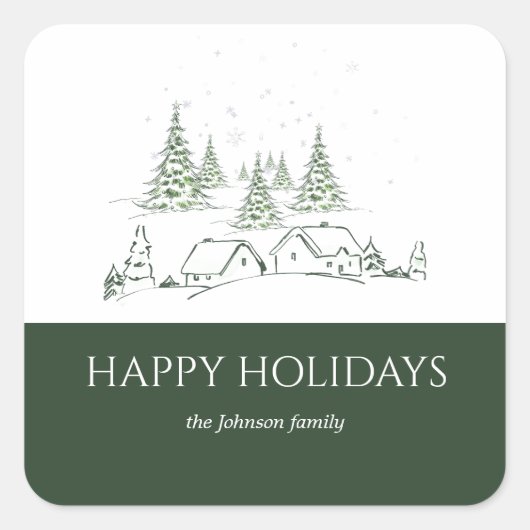 Snowy kerstdorp vierkante sticker (Voorkant)