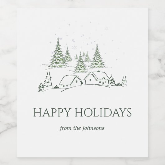 Snowy kerstdorp wijn etiket (Enkel label)