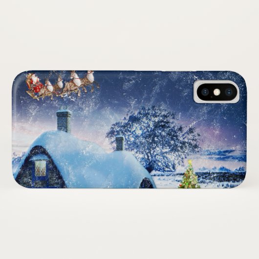 Snowy Kersthuis en Santa Case-Mate iPhone Case (Achterkant (horizontaal))