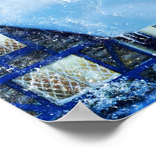 Snowy Kersthuis en Santa Poster (Hoek)