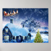 Snowy Kersthuis en Santa Poster (Voorkant)