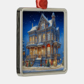 Snowy Kersthuis Metalen Ornament (Rechts)