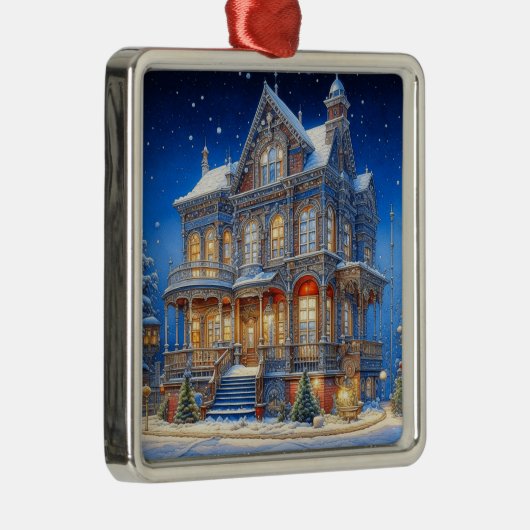 Snowy Kersthuis Metalen Ornament (Rechts)